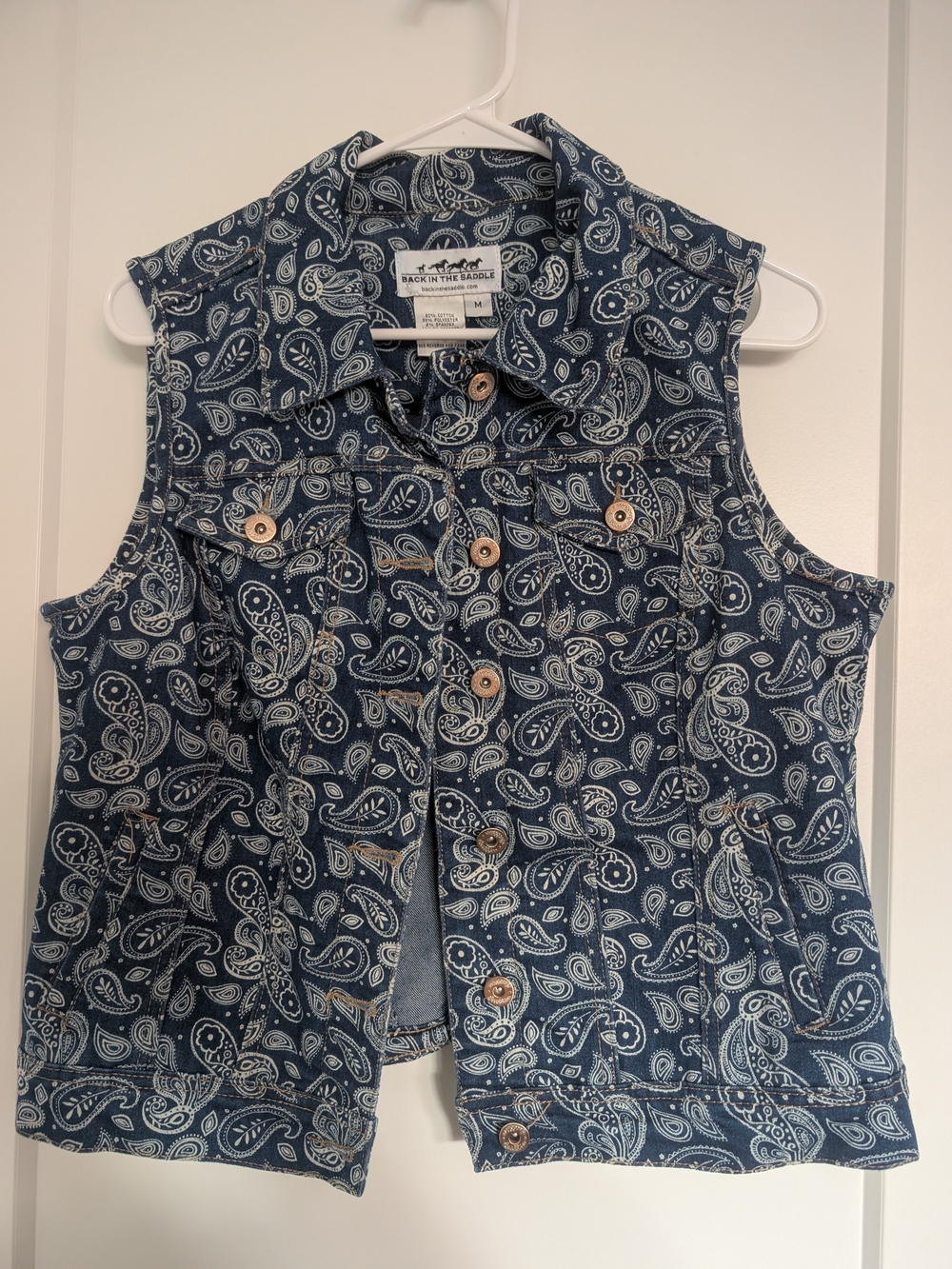 Girls' Navy Paisley Denim Vest